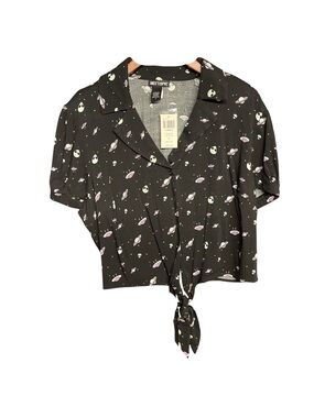 Hot Topic Black Tie-Front Space Print Crop Top NWT: 2x